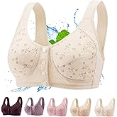 Daisy Bras for Older Women, Comfortable Convenient Front Close Button Cotton Bras for Older Women No Underwire