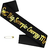 Big Scorpio Energy Sash with Gold Foil, Black Zodiac Scorpio Birthday Sash, October November Birthday Sashes, Horoscope, Astrology Bday Party Decorations, Ideas, Gifts, Jokes and Favors (Black + Gold)