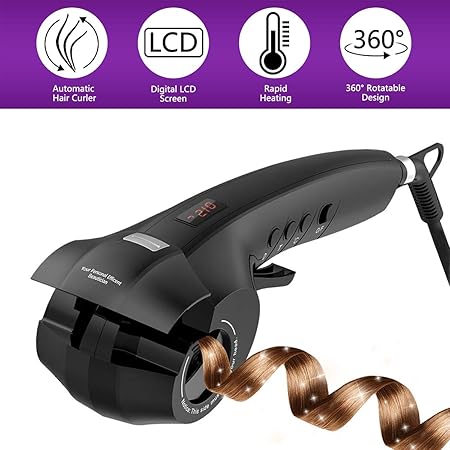 Metalbay Lockenstab, Lockenstäbe Curling Machine Lockenwickler automatisch professionell mit Heizkamm, Keramik, 3 Einstellung