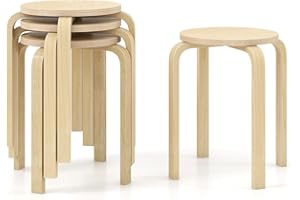 Giantex Bentwood Stackable Stools Set of 4, 18" Round Stacking Backless Bar Stools, School Chairs, Flexible Seating for Class