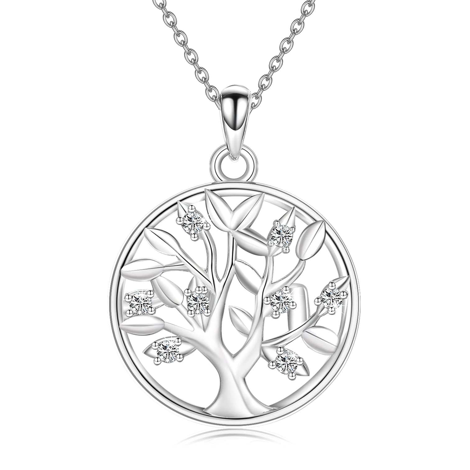 AM ANNIS MUNN Tree of Life Necklace 925 Sterling Silver Necklace for Women with Cubic Zirconia Silver Necklaces for Women Christmas Gifts for Grandma Women