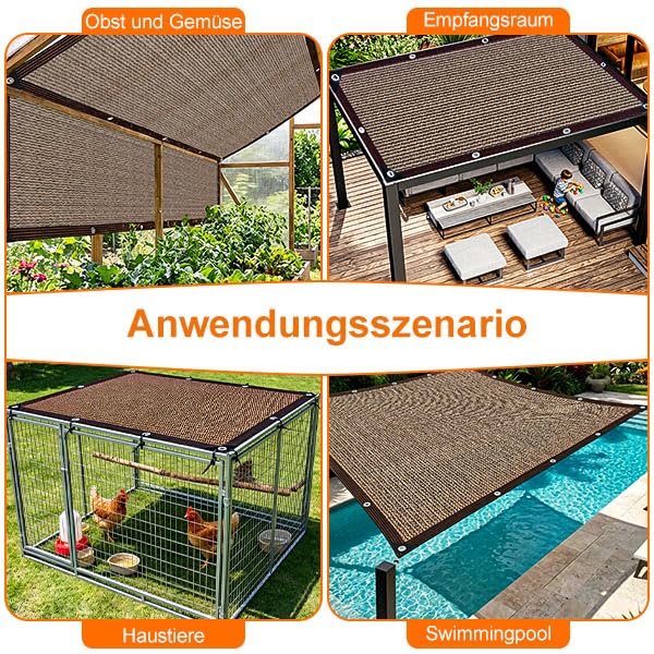 Sun Protection Netting, 80% UV Shade Fabric, Windproof Greenhouse Shade Cloth for Plant Cover/Greenhouse/Pet House/Garden/Pergola/Patio Lawn (Brown, 3 x 6 m)