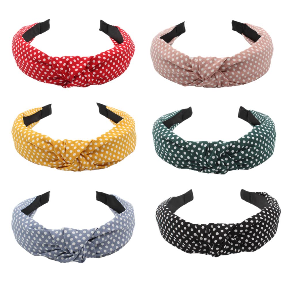 Women's Headbands Boho Hair Band Vintage Elastic Printed Head Wrap Stretchy Moisture Hairband Twisted Cute Hair Accessories 6Pack (ArchSmallDrop6)