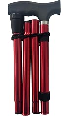 Life Healthcare Folding Walking Stick Adjustable Height Red Lightweight view 2