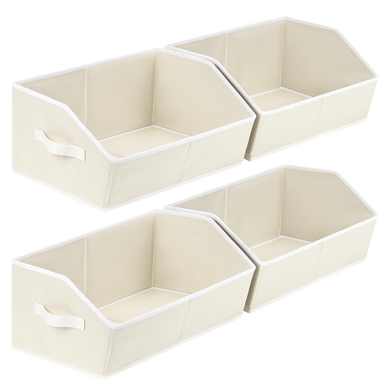 Photo 1 of Homsorout Cube Storage Organizer - Large Bins with Handle, Trapezoid Organizing Baskets for Shelves, Decorative Storage Baskets for Clothes, Blankets, Books, 4 Pack, Beige