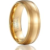 SOXEMAN Gold Tungsten Wedding Band, 8mm Wide with Polished & Brushed Stripe Design