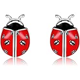 Ladybug Earrings 925 Sterling Silver Moss Agate Stud Earrings Lady Bug Jewelry Mothers Gifts for Women Mom Grandma Ladybug Lover