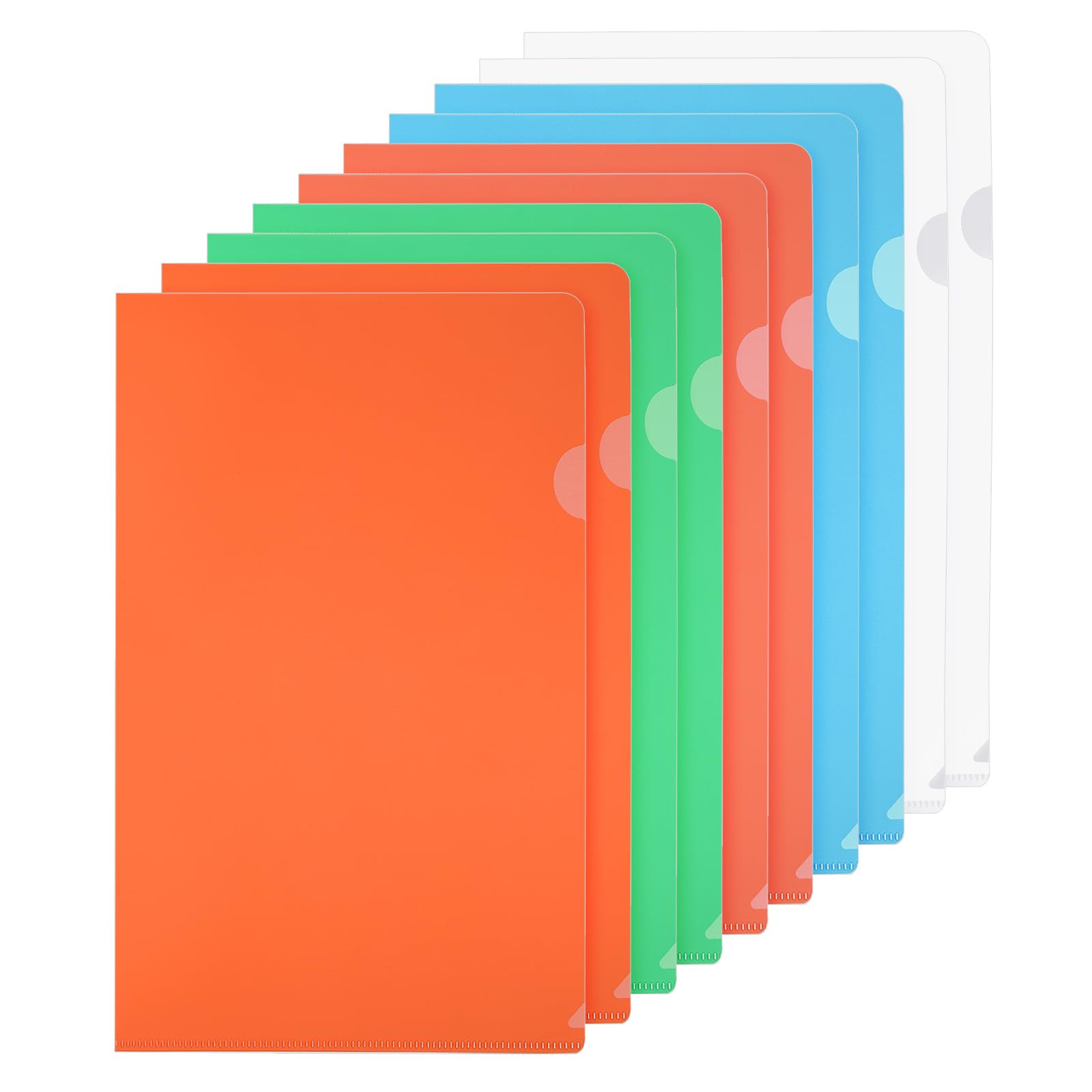 PATIKIL L Type Folders 50 Pack A4 Plastic File Project Pockets Clear Paper Document Jacket Sleeves for Office, Sky Blue/Green/Red/Orange/Clear