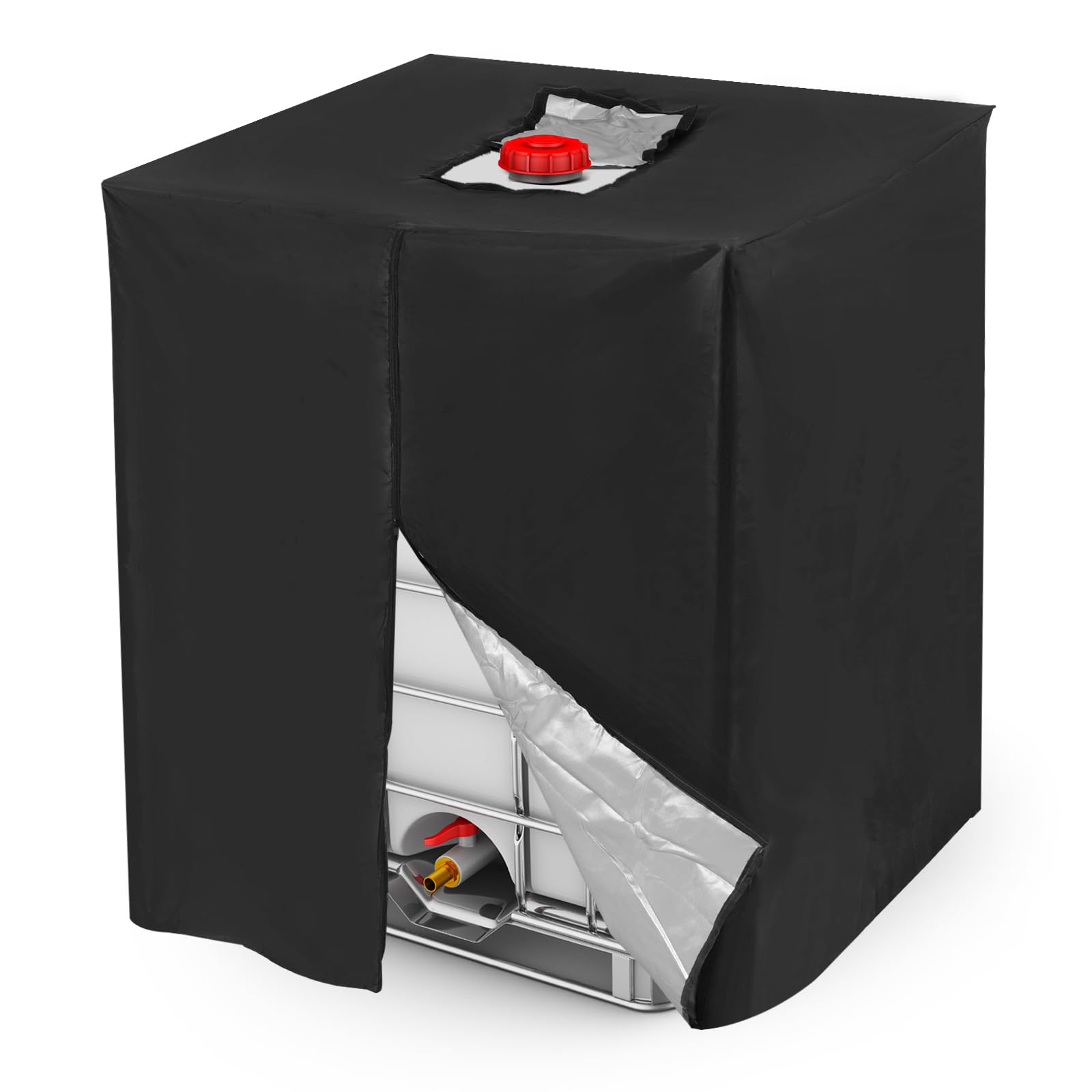 PATIKIL IBC Tote Cover 275 Gallon 420D Fabric Sunshade Waterproof Water Tank Protective Cover with Zipper for 1000L Outdoor Garden Water Ton Rain Barrel, Black (120 * 116 * 100cm)