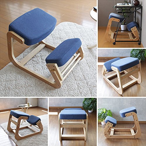 Vogvigo Professional Sled Chair Solid Wood Ergonomic Kneeling Chair (Sky Blue)