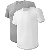 DAVID ARCHY Men's T-Shirt Heavyweight Tees Cotton Sorona Casual Plain Shirts Side Slit/Curved Hem Tees for Men 2-Pack