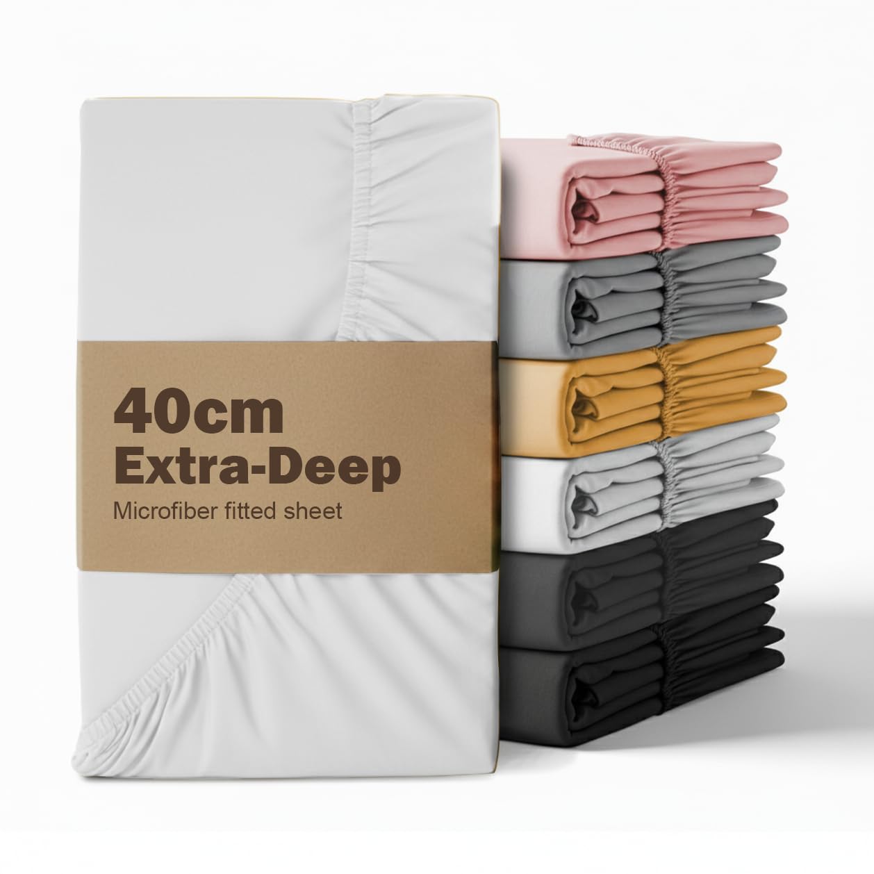 REHAN & CO Single Fitted Sheet White Extra Deep Pocket 16-inch (40 cm) Super Soft 100% Brushed Microfiber Bed Sheets (90x190cm) — image 1