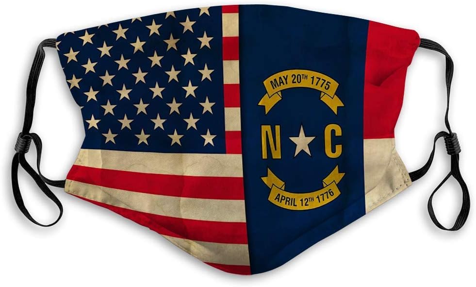 Masks Face and Nose Cover Soft Mouth Mask USA Flag Flag North Carolina Crumpled Paper North Carolina us Flag