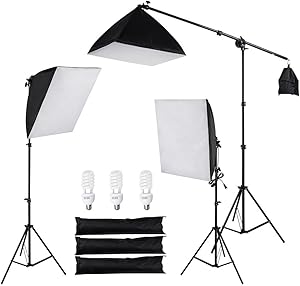 AW 3Pcs 22inch Softbox Photography Lighting Kit 45W 5500K Bulb Aluminum Stand Video Studio Live Shooting with 3 Bag