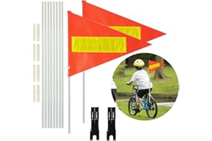 ACREBOW Bike Safety Flag with Pole 2 Sets, 6-Foot Adjustable Height Sturdy Fiberglass Tear-Resistant Waterproof Orange Safety Flag (Red Yellow and White)