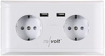 revolt Steckdose: Doppel-Wandsteckdose mit 2 USB-Ladeports (5 V / 2,1 A / 10,5 Watt) (Unterputzsteckdose)