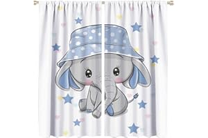 Denruny Cartoon Cute Elephant Curtain Nursery Baby Elephant with Blue Hat Windows Drapes for Nursery Room Kids Room Gifts for Boys and Girls Rod Pocket 2 Panels 21W x 45L