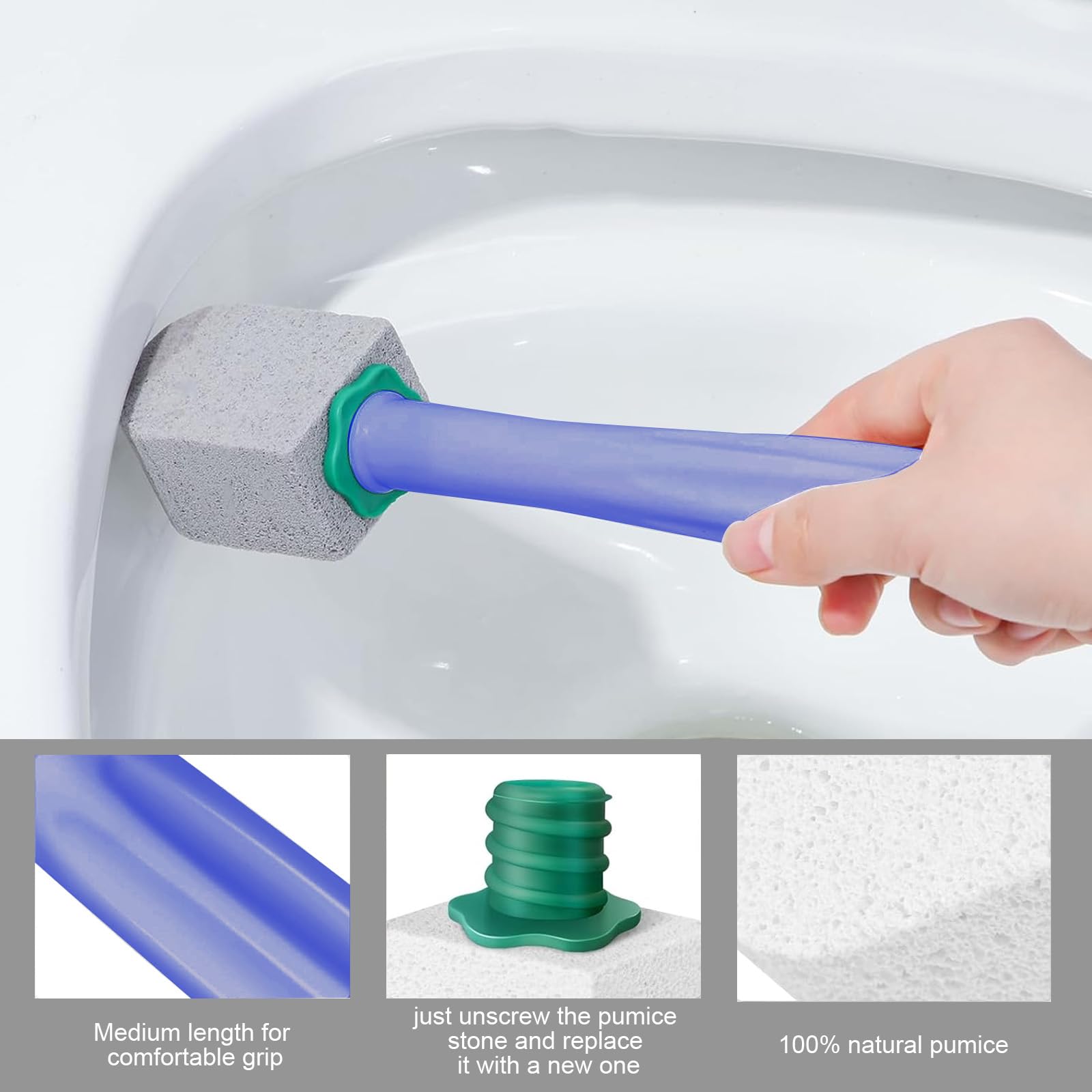 Bimsstein WC-Bürste, 6 Reinigungs-Nachfüllpackungen mit Griff, wiederverwendbar, effektive Reinigung, für Toiletten, Küchen, Spülen und Waschbecken 2