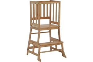 COSYLAND Bamboo Toddler Kitchen Step Stool,Natural Standing Tower with Anti-Slip Protection for Kids，Toddler Kitchen Counter 