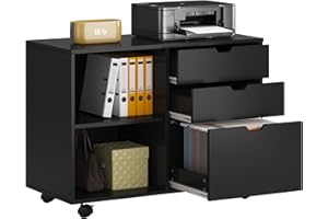 TimberVibe Studio 3-Drawer Lateral File Cabinet, Mobile Filing Cabinet with 2-Layer Open Storage Shelves, Home Office Printer
