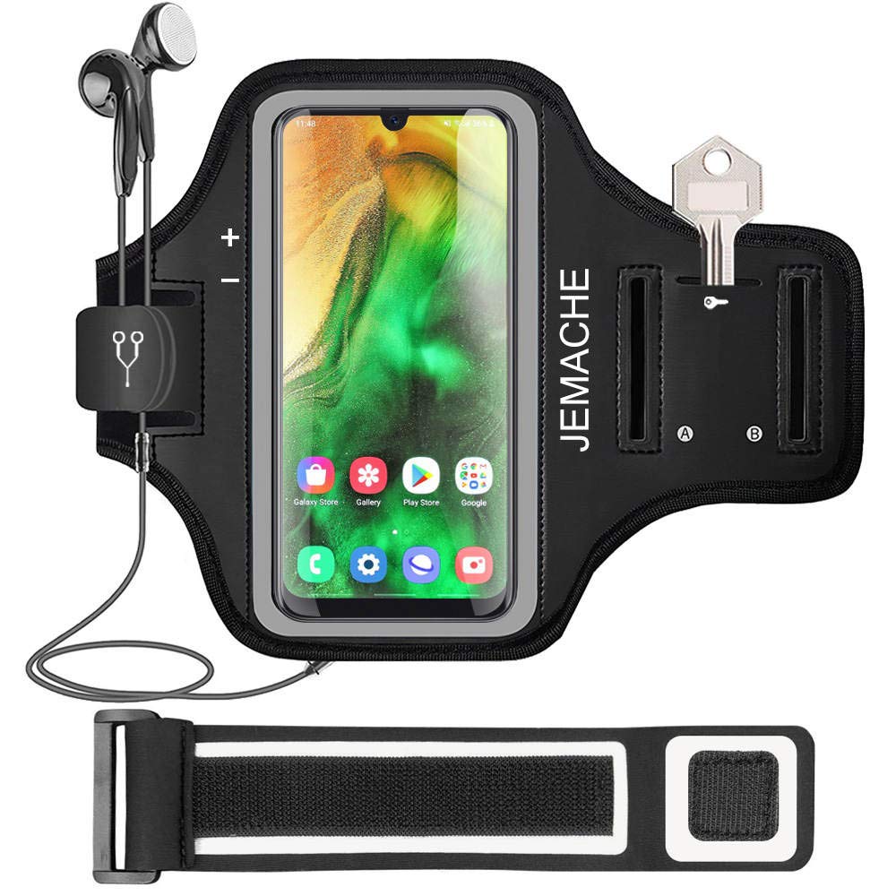 A55 A54 Armband, JEMACHE Gym Running Workouts Arm Band for Samsung Galaxy A55, A54, A53 (5G) with Card Holder (Black)