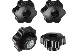 M METERXITY 4-Pack 6 Star Knobs, M10 Female Thread 48mm Hexagon Head Through Hole Clamping Grip Handles for Machinery/Electronic/Woodworking, Steel Screw-On Threaded Knob [Black]
