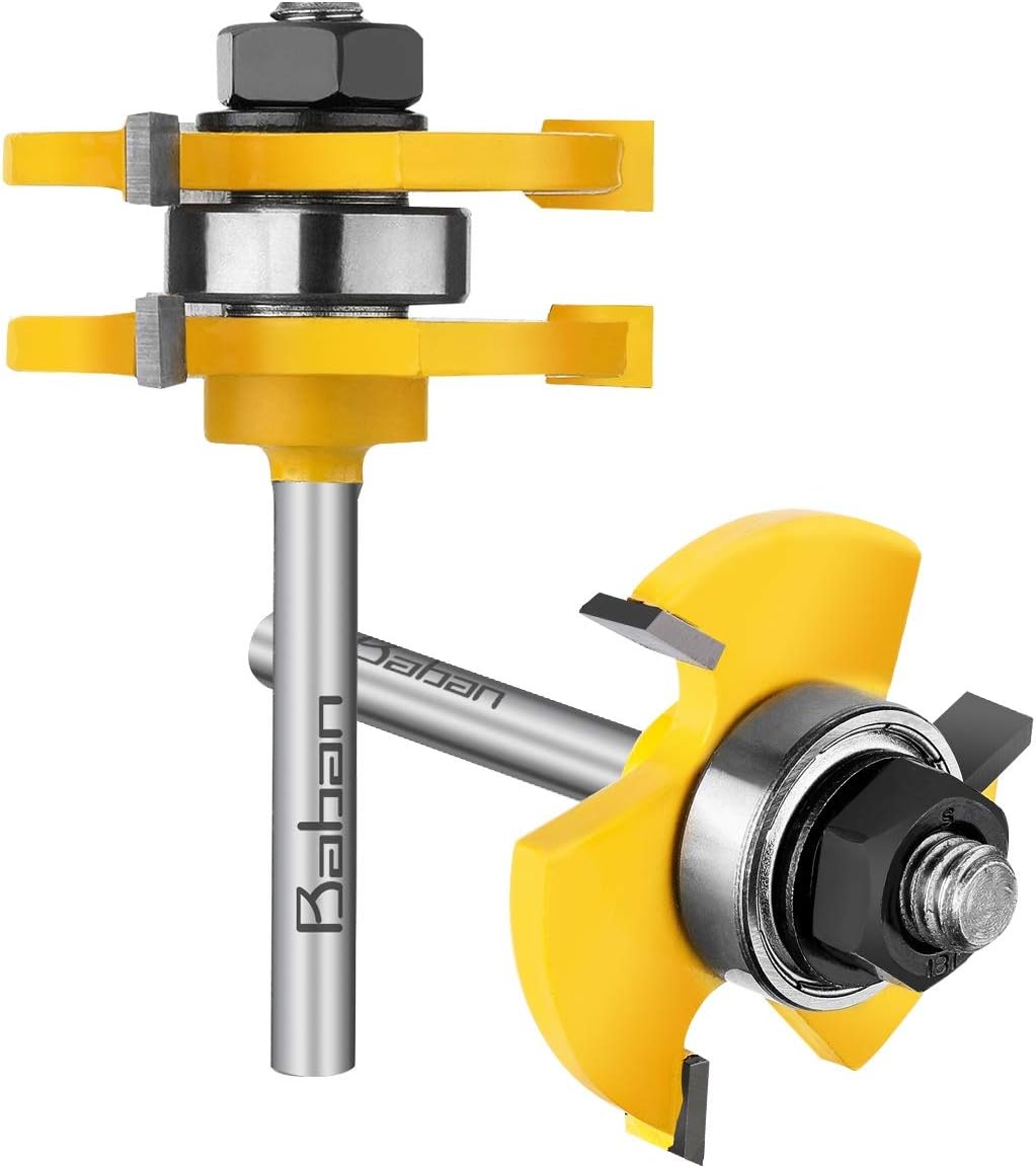 Router Bits, Baban 1/4" Shank Tongue and Groove Router Bit Set Wood Door Flooring 3 Teeth Adjustable Routers for Woodworking Milling Cutter Tool For Router Table/Base Router, Kitchen/Bathroom/Cabinets