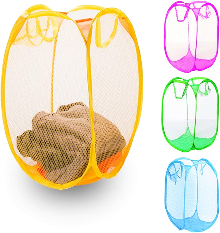 Zomaark® Foldable Net/Mesh Laundy Basket, Storage Bag for Clothes, Toys. with Easy to Carry Handle. for Home, Office, Hostel, Dorms (Random Color - Standard Size)- Pack of 1 Piece