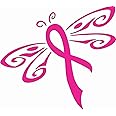 Barking Sand Designs Cancer Ribbon Dragonfly Awareness - Die Cut Vinyl Window Decal/Sticker for Car/Truck (Pink)