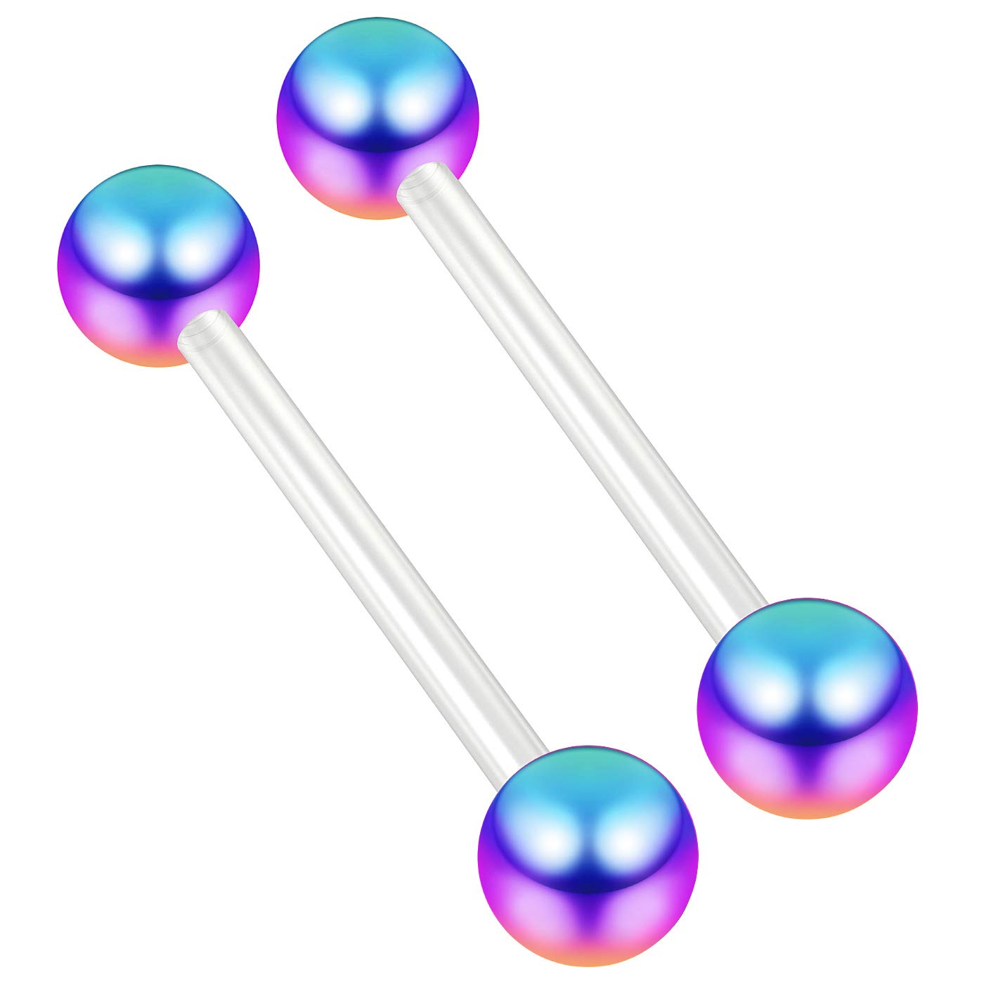 Bling Piercing 2pc 16mm 1.6mm Flexible Tongue Bar Rings Bioflex 16mm 5/8 Bioplast Barbell Ring Rainbow Anodized Ball