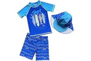 BAOPTEIL Baby Toddler Boys 3-Pieces Swimsuit Sets Blue Shark Bathing Suit Rash Guards Sunsuit Swimwear with Hat UPF 50+ FBA