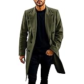 PASLTER Mens Trench Coat Mid Long Double Breasted Slim Fit Peacoat Notched Lapel Winter Business Overcoat