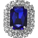PLOUTOS Vintage Square Blue Crystal Halo Rhinestone Border Cushion Cut Statement Cocktail Ring For Women Alloy Plated Silver Tone Large Center Stone