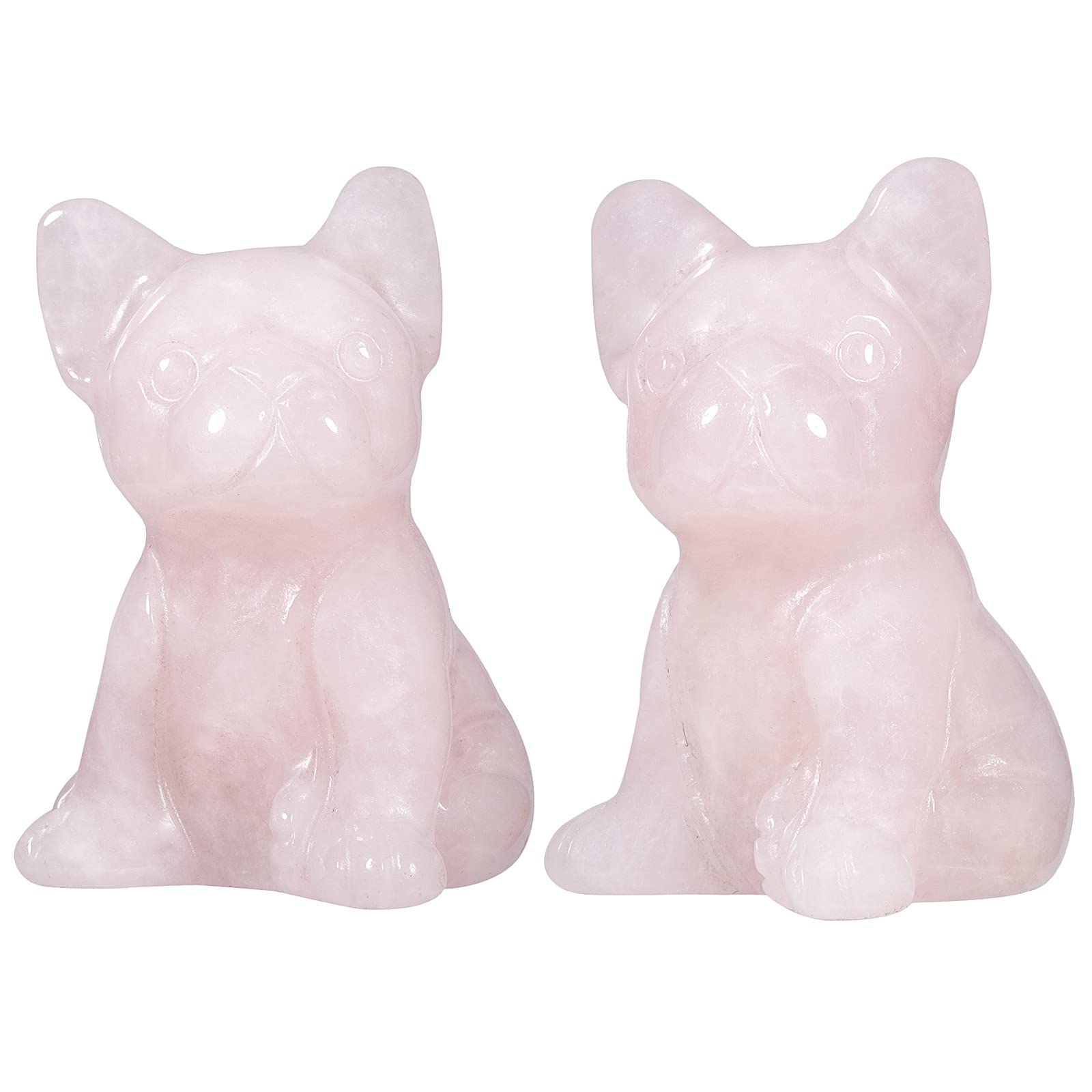 Nupuyai 2pcs Rock Quartz Mini Crystal Stone Statue Hand Carved Animal Dog Puppy Set, Energy Healing Stone Figurine Ornament Home Office Decor