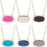 ANATTASOUL 6PCS Faux Druzy Stone Necklace Simulated Druzy Pendant Necklace for Women Colorful Sparkly Oval Stone Necklaces Christmas Valentine's Day Jewelry Gifts for Women Mom Wife Girlfriend