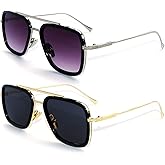 Sehnsucht Tony Stark Sunglasses for Men Iron Man Eyeglasses UV Protection Square Metal Downey Pilot Sun Glasses Vintage