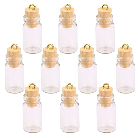 10 Stk. Mini Leere Glas Korken Flaschen Anhänger Charme Fläschchen Möchten Flaschen Klar