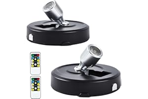 HOFUY 2-Pack LED Spotlight Battery Operated Picture Lights,Puck Lights with 2 Remote,Dimmable Stick Spot Lights with Timmer for Wall Painting Dartboard
