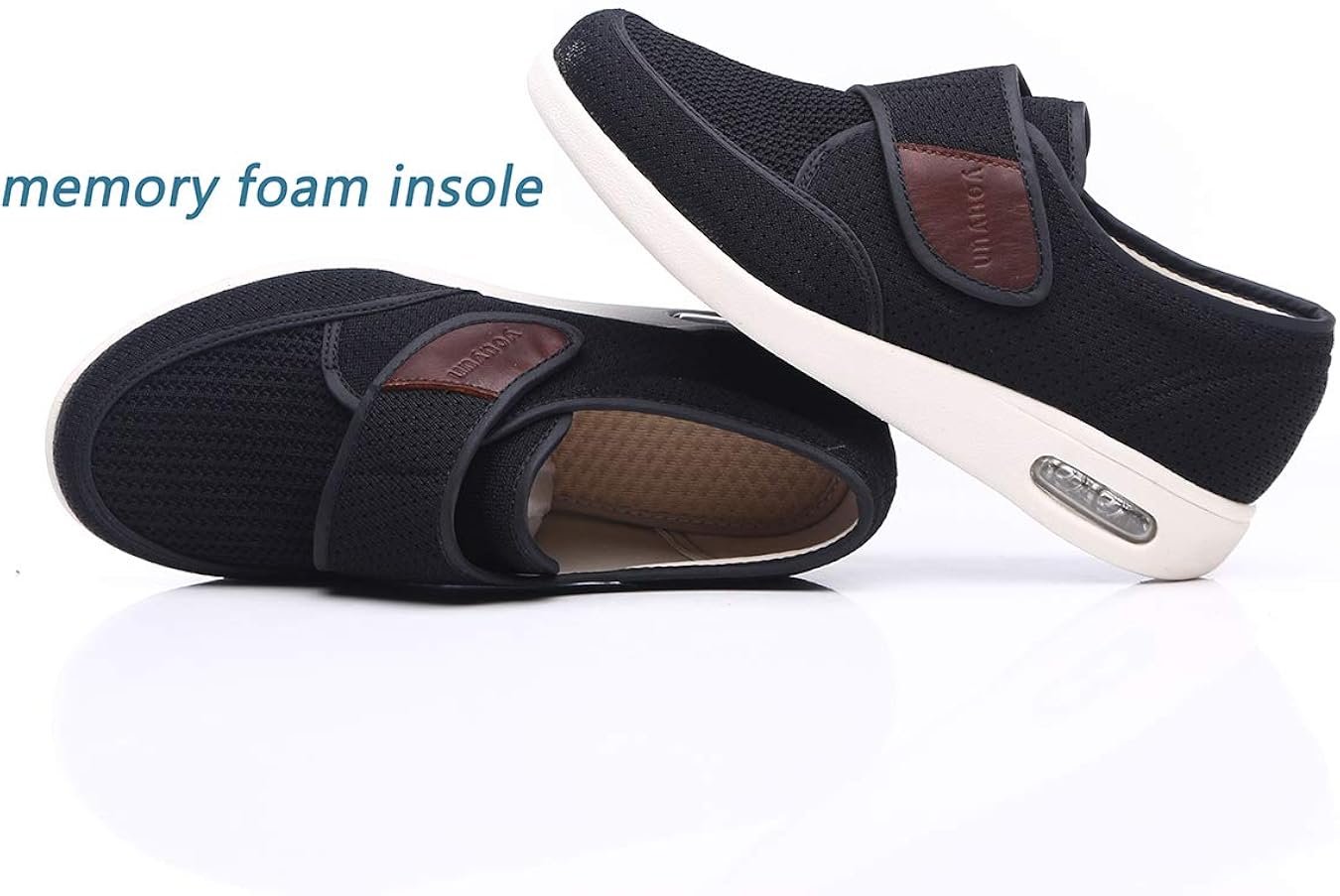  | RYLHL Mens Diabetic Walking Shoes Adjustable Outdoor Sneakers Recovery Easy On Off Strap Wide Width Slippers Comfort for Seniors Elderly | Walking