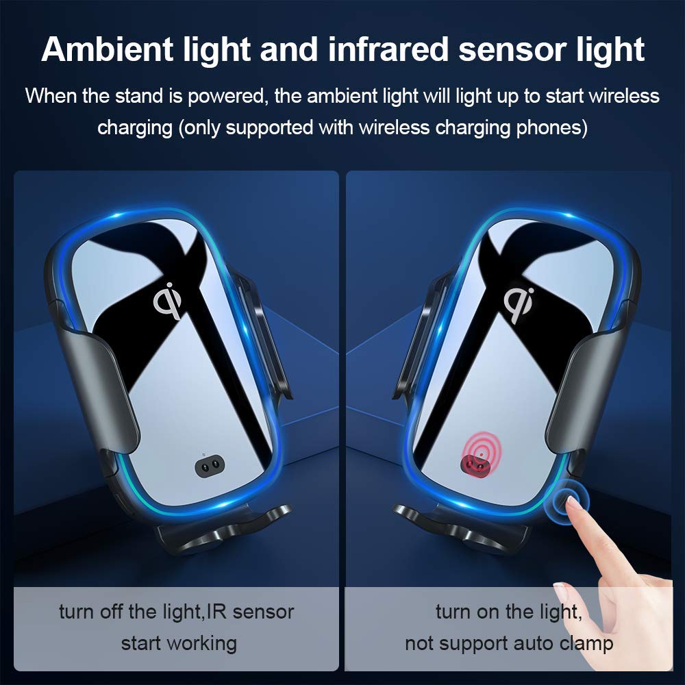 bedee Wireless Car Charger Mount, 15W Fast Qi Wireless Car Charger IR Sensor Automatic Clamping Phone Holder Car Vent Mount Compatible with iPhone 8/8+/X/XS/XS Max/XR/11, Galaxy s9/s9+/s8/s8+/S7
