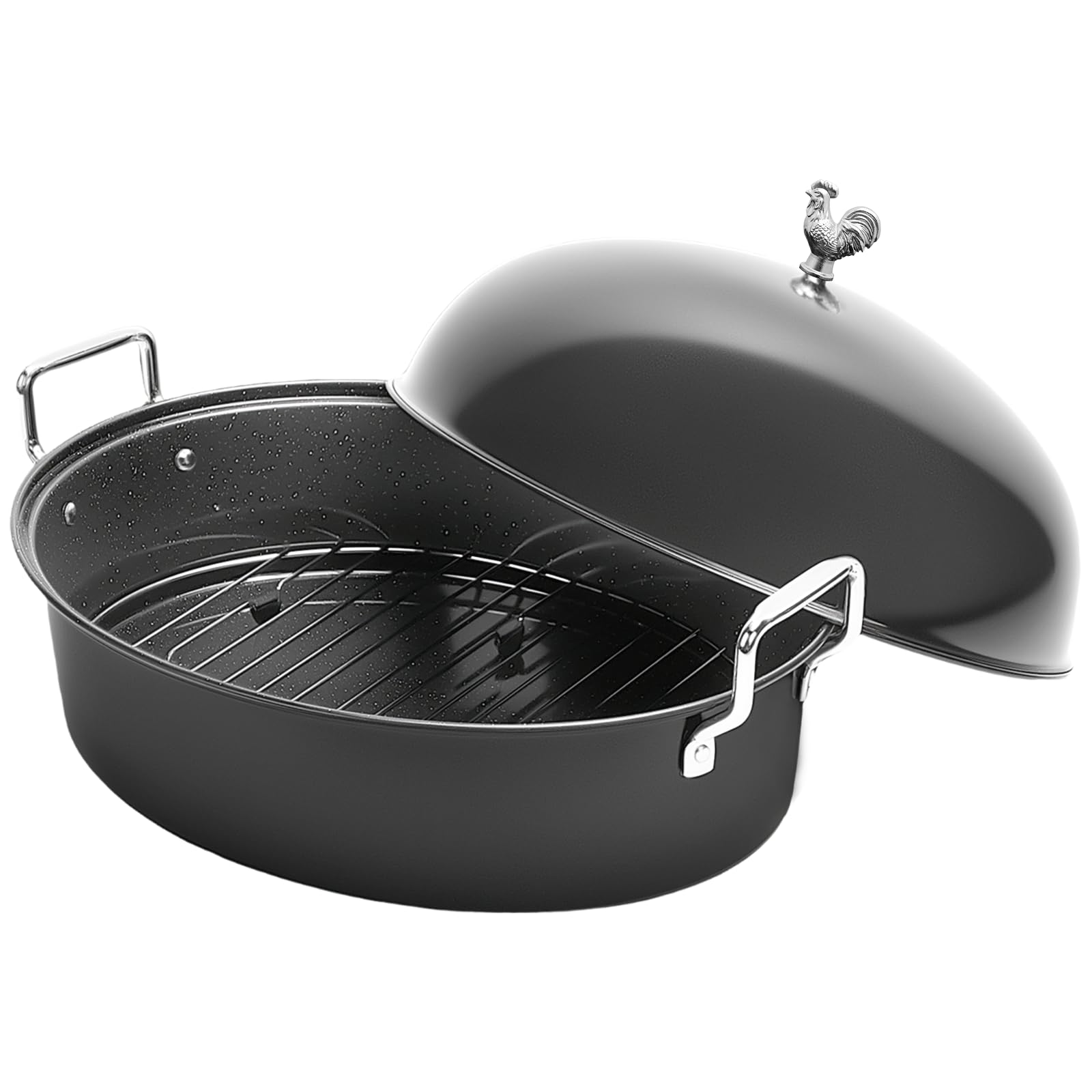 Photo 1 of LOEUO 32L Large Oval Roaster Pan, Carbon Steel Roasting Pan with Rack and Lid for Thanksgiving Christmas Party, Turkey Roaster Pan for Chicken Beef Max Load 25 Lbs