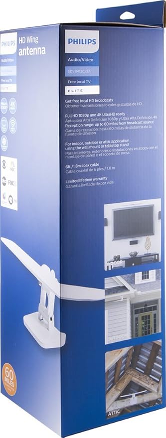 Amazon.com: Philips Wing Mobile TV Antenna, White, Indoor Outdoor Attic Mount, Perfect for Tailgating and Camping, Long Range Antenna, Compact Design, ...