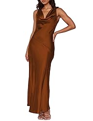 Satin Cowl Neck Sleeveless Backless Maxi Wedding
