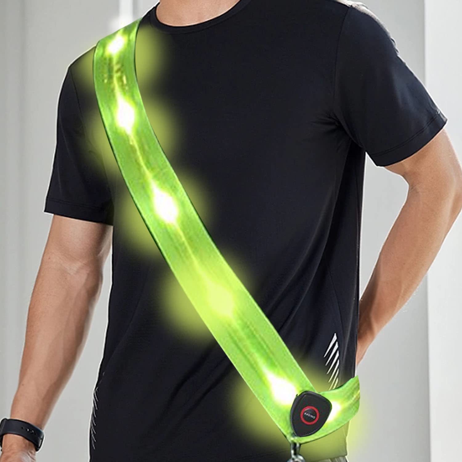 WUBAYI Running Lights for Runners Reflective Belt for Walkers at Night, LED Safety Shoulder Strap, USB Rechargeable Light Up Running Belt for Men Women