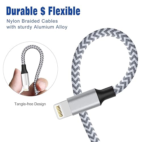 Coiled Lightning Cable 4ft Nylon Braided, iPhone Charger Fast