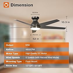 addlon Ceiling Fans with Lights, 52 inch Low