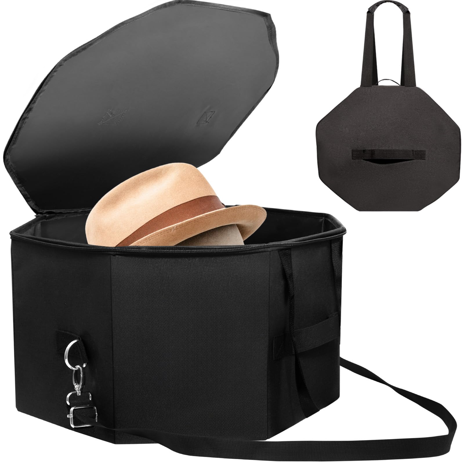 Photo 1 of HAOPENGYOU Extra Large Hard Shell Hat Travel Case for Women & Men - Portable Cowboy Hat Box Organizer with Handle Fits up to 9 Hats (17x11 Inch)