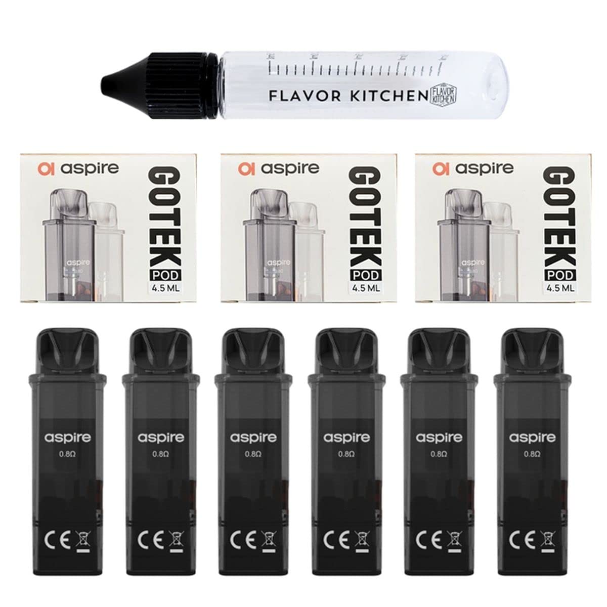 【3箱セット】交換用カートリッジ for aspire GOTEK X/S ゴーテック用カートリッジ＋FlavorKitchenオリジナル目盛付きボトルセット (0.8Ω) の商品画像