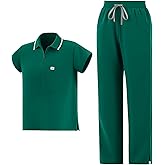 Dvoliaw Women's Scrubs Set - Polo Zip Scrub Top & Straight Leg Pants with Multiple Pockets, Stretchy Comfortable Scrubs for Women