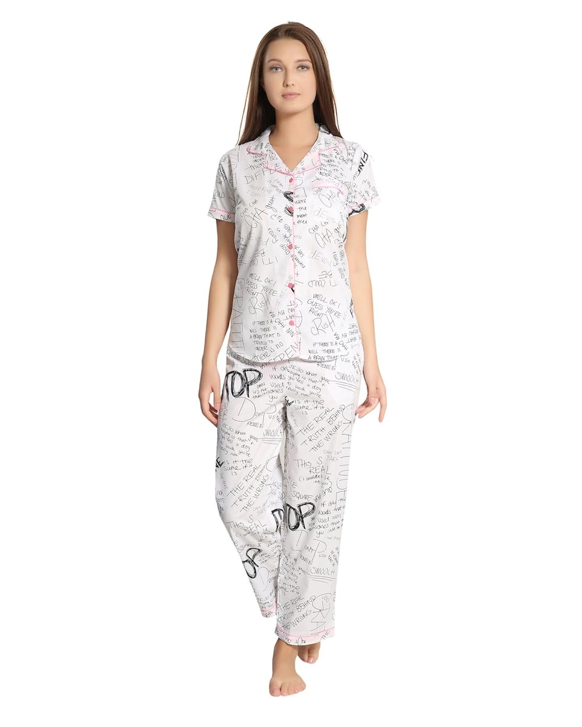 piu women night suit, night dress, lounge wear - printed - full sleeve - pure cotton - top & pyjama set